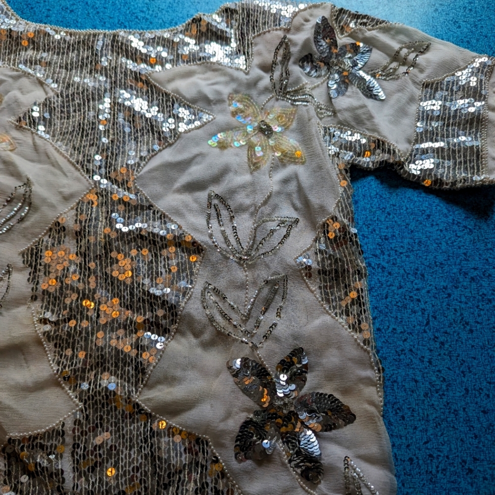 Sequin silver silk shirt vintage fabulous design